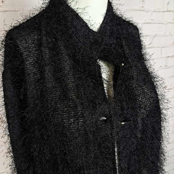 JAMIE Sadock Black Fuzzy Eylash Cardigan Sweater - Picture 4 of 13